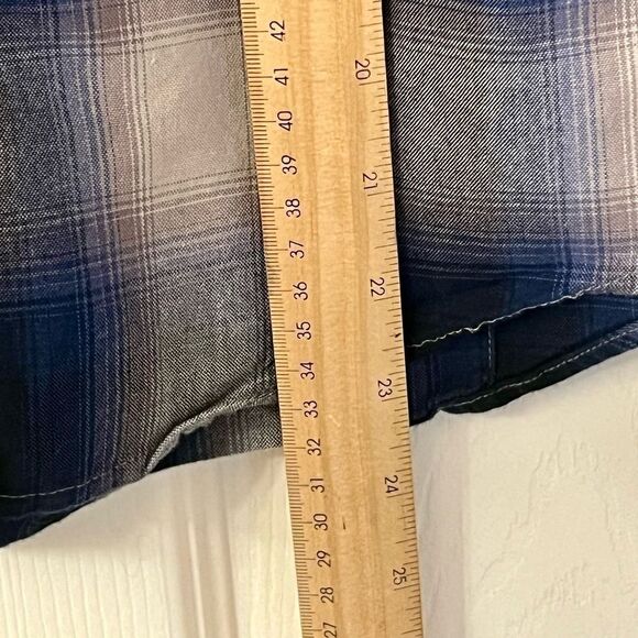 West Coast Choppers Long Sleeve Plaid Button Down Shirt Round Hem Blue Men's - Picture 7 of 9